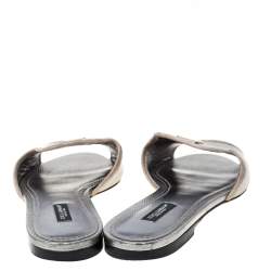 Pre Owned Dolce & Gabbana  Sliver Lizard Embossed Leather Sofia Flat Slides Size 39