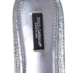 Pre Owned Dolce & Gabbana  Sliver Lizard Embossed Leather Sofia Flat Slides Size 39