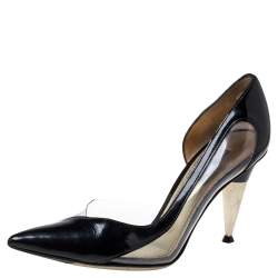 Dolce & Gabbana Black Patent Leather And PVC Pointed Toe Pumps Size 37