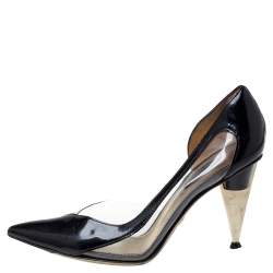 Dolce & Gabbana Black Patent Leather And PVC Pointed Toe Pumps Size 37