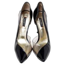 Dolce & Gabbana Black Patent Leather And PVC Pointed Toe Pumps Size 37