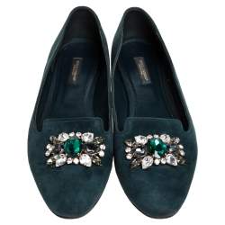 مملوكة مسبقًا حذاء دولتشى أند غابانا فلات سليب أون مزخرف سويدى أخضر مقاس 39