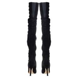 Pre Owned Dolce & Gabbana Black Suede Button Embellished Over the Knee Boots Size 40
