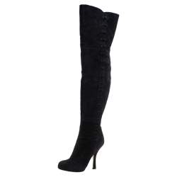Pre Owned Dolce & Gabbana Black Suede Button Embellished Over the Knee Boots Size 40