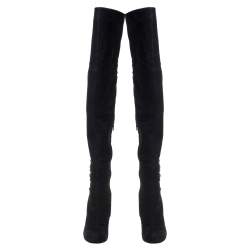 Pre Owned Dolce & Gabbana Black Suede Button Embellished Over the Knee Boots Size 40
