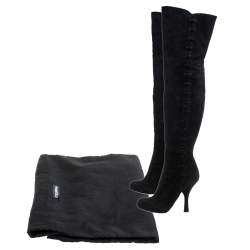 Pre Owned Dolce & Gabbana Black Suede Button Embellished Over the Knee Boots Size 40