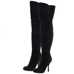 Pre Owned Dolce & Gabbana Black Suede Button Embellished Over the Knee Boots Size 40