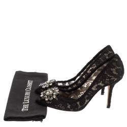 Pre Owned Dolce & Gabbana Black Floral Lace Bellucci Crystal Embellished Pumps Size 36