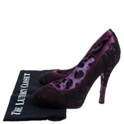 Pre Owned Dolce & Gabbana Black Floral Lace And Burgundy Satin Platform Pumps Size 35