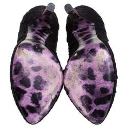 Pre Owned Dolce & Gabbana Black Floral Lace And Burgundy Satin Platform Pumps Size 35