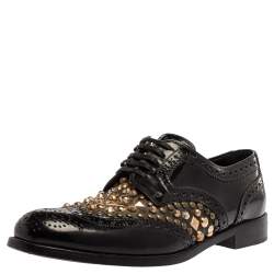 Pre Owned Dolce & Gabbana Black Brogue Leather Studded Embellished Lace Oxfords Size 39