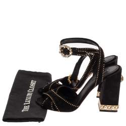 Pre Owned Dolce & Gabbana Black Suede Crystal Embellished Block Heel Sandals Size 39