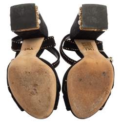 Pre Owned Dolce & Gabbana Black Suede Crystal Embellished Block Heel Sandals Size 39