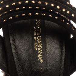 Pre Owned Dolce & Gabbana Black Suede Crystal Embellished Block Heel Sandals Size 39