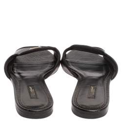 Pre Owned Dolce and Gabbana Black Lizard Embossed Leather Sofia Slides Size 39