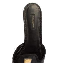 Pre Owned Dolce and Gabbana Black Lizard Embossed Leather Sofia Slides Size 39