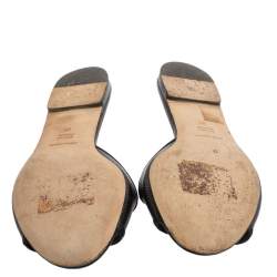 Pre Owned Dolce and Gabbana Black Lizard Embossed Leather Sofia Slides Size 39
