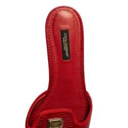 Pre Owned Dolce & Gabbana Red Lizard Embossed Leather Flat Slides Size 38