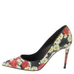 Pre Owned Dolce And Gabbana Multicolor Floral Saffiano Printed Patent Leather Pointed Toe Pumps Size 38