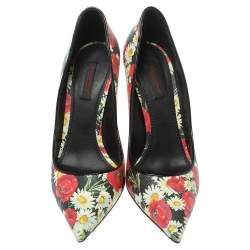 Pre Owned Dolce And Gabbana Multicolor Floral Saffiano Printed Patent Leather Pointed Toe Pumps Size 38