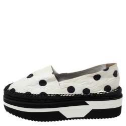 Pre Owned Dolce & Gabbana White Polka Dot Fabric Platform Flats Size 41