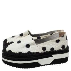 Pre Owned Dolce & Gabbana White Polka Dot Fabric Platform Flats Size 41