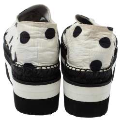 Pre Owned Dolce & Gabbana White Polka Dot Fabric Platform Flats Size 41