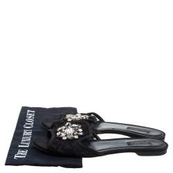 مملوكة مسبقًا Dolce & Gabbana Black Lace Sofia Crystal Embellished Flat Slides Size 39