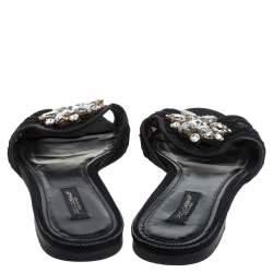 مملوكة مسبقًا Dolce & Gabbana Black Lace Sofia Crystal Embellished Flat Slides Size 39