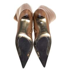 Pre Owned Dolce and Gabbana Metallic Beige Textured Leather Pointed Knee Boots Size 40.5