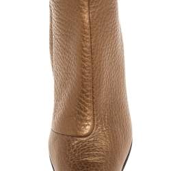 Pre Owned Dolce and Gabbana Metallic Beige Textured Leather Pointed Knee Boots Size 40.5
