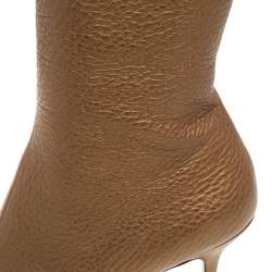 Pre Owned Dolce and Gabbana Metallic Beige Textured Leather Pointed Knee Boots Size 40.5