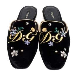 Pre Owned Dolce & Gabbana Black Velvet Jackie Mules Size 40.5