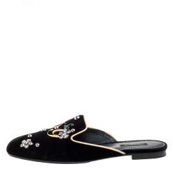 Pre Owned Dolce & Gabbana Black Velvet Jackie Mules Size 40.5