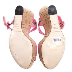 Pre Owned Dolce & Gabbana Pink Patent Pineapple Print Cork Platform Wedge Sandals Size 39