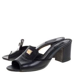 Pre Owned Dolce & Gabbana Black Lizard Embossed Leather Slide Sandals Size 40