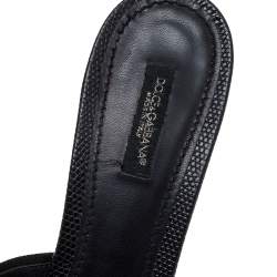 Pre Owned Dolce & Gabbana Black Lizard Embossed Leather Slide Sandals Size 40