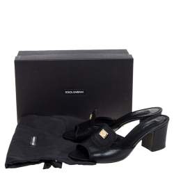 Pre Owned Dolce & Gabbana Black Lizard Embossed Leather Slide Sandals Size 40