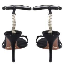 Dolce & Gabbana Black Satin Embellished Ankle Strap Sandals Size 36.5