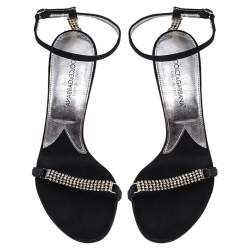 Dolce & Gabbana Black Satin Embellished Ankle Strap Sandals Size 36.5