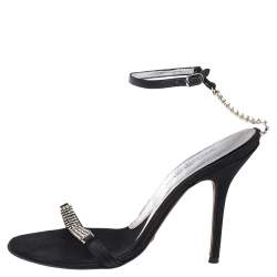 Dolce & Gabbana Black Satin Embellished Ankle Strap Sandals Size 36.5