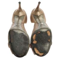 Pre Owned Dolce & Gabbana Metallic Beige Leather Peep Toe D'Orsay Pumps Size 37.5