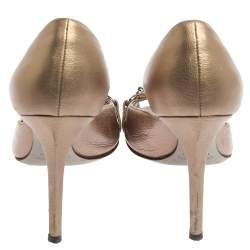 Pre Owned Dolce & Gabbana Metallic Beige Leather Peep Toe D'Orsay Pumps Size 37.5