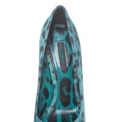 Pre Owned Dolce & Gabbana Two Tone Leopard Print Denim Fabric Platform Peep Toe Pumps 
