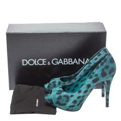 Pre Owned Dolce & Gabbana Two Tone Leopard Print Denim Fabric Platform Peep Toe Pumps 