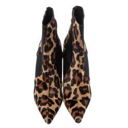 Dolce & Gabbana Animal Print Calf Hair and Elastic Fabric Knife Ankle Boots Size 38