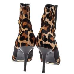 Dolce & Gabbana Animal Print Calf Hair and Elastic Fabric Knife Ankle Boots Size 38