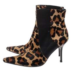 Dolce & Gabbana Animal Print Calf Hair and Elastic Fabric Knife Ankle Boots Size 38