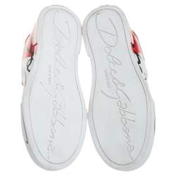 Dolce & Gabbana White/Red Leather and Patent Leather Logo Low Top Sneakers Size 37.5