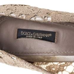 Pre Owned Dolce and Gabbana Beige Brocade Lace Bellucci Crystal Embellished Pointed Toe Pumps Size 40.5